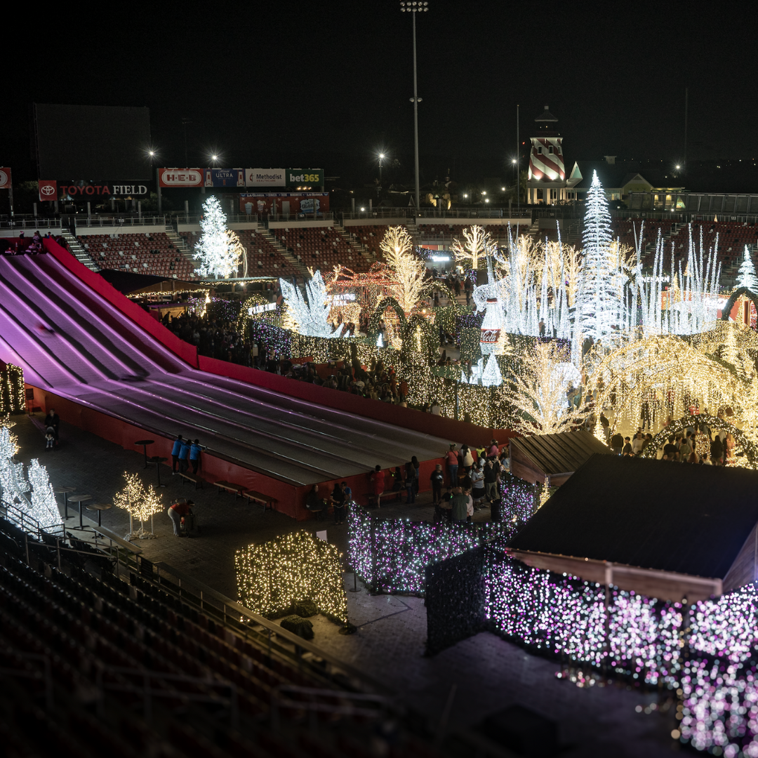 Classic Christmas filled with glowing sculptures, ornaments, and snowflakes